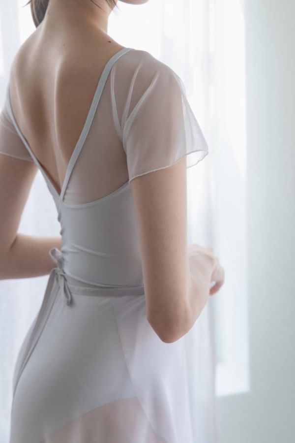 韓國LucyAlice - 26年新版 Sheer Drop Shoulder短袖舞衣 (White Mist) 