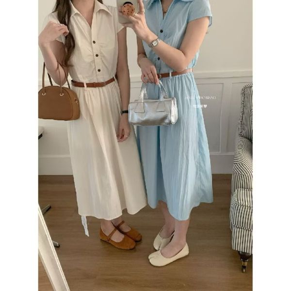 夏季新款襯衫連身洋裝（現貨粉） 夏季新款襯衫連身洋裝