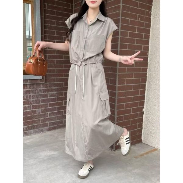 工裝裙速乾材質兩件式上衣+裙套裝 現貨杏色 工裝裙速乾材質兩件式上衣+裙套裝