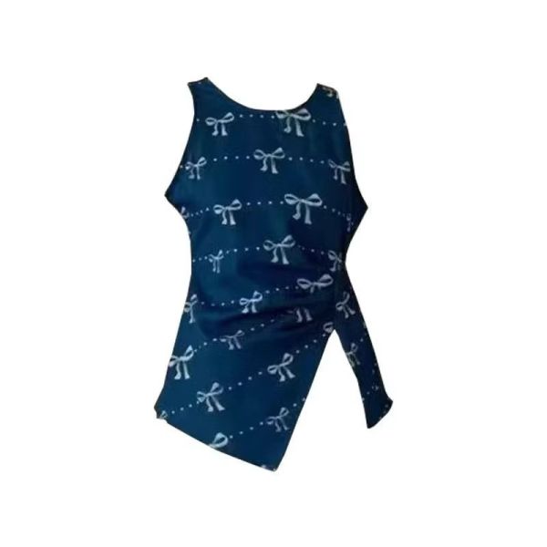 法式甜美風蝴蝶結無袖棉麻設計感開叉上衣 無袖棉麻設計感開叉上衣