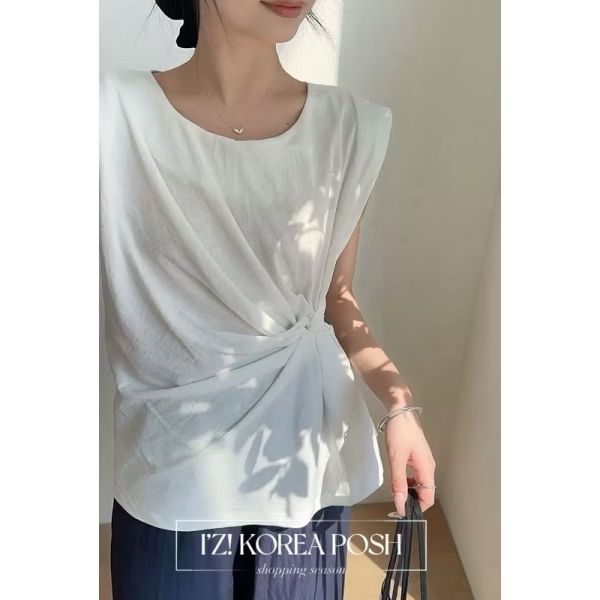 側抓褶造型棉麻上衣 側抓褶造型棉麻上衣