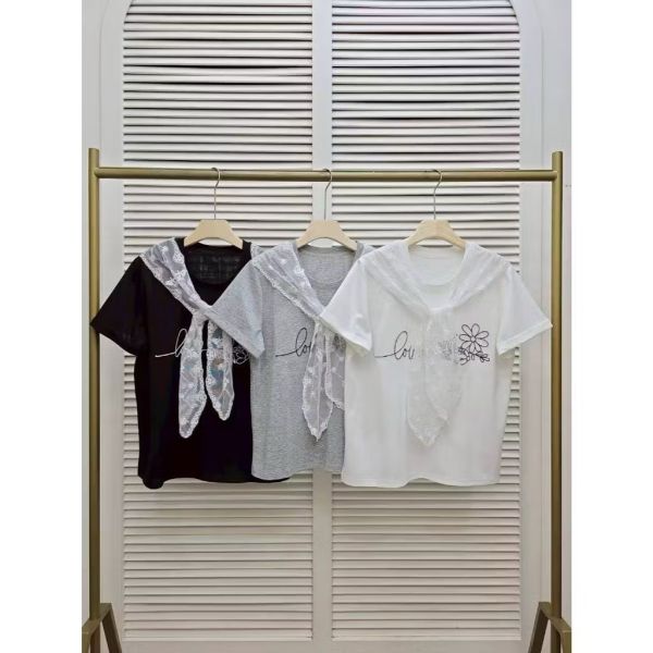 蕾絲領巾繡花T（現貨灰） 蕾絲領巾繡花T