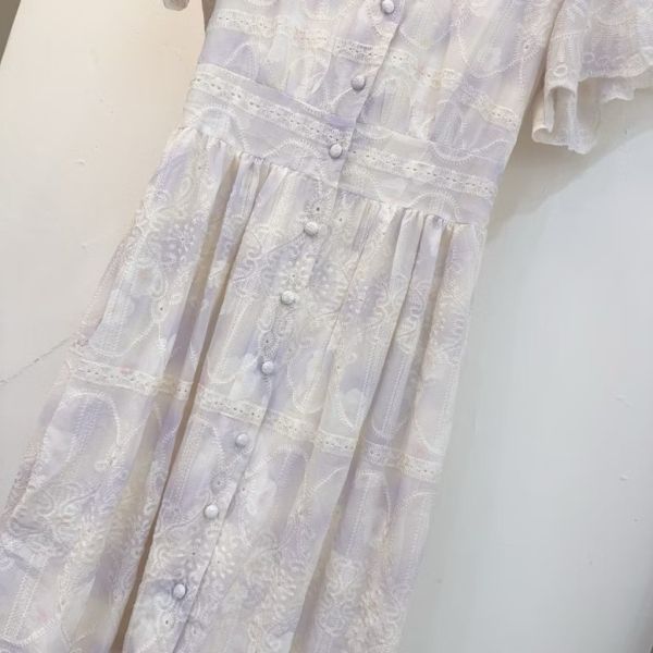 雪紡紗 刺繡短袖長洋裝 長洋裝