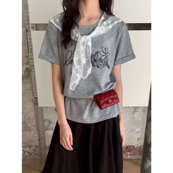蕾絲領巾繡花T（現貨灰） 蕾絲領巾繡花T