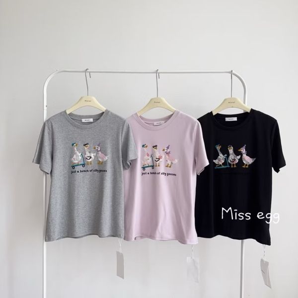 滑板車花布大白鴨 貼布上衣 貼布上衣