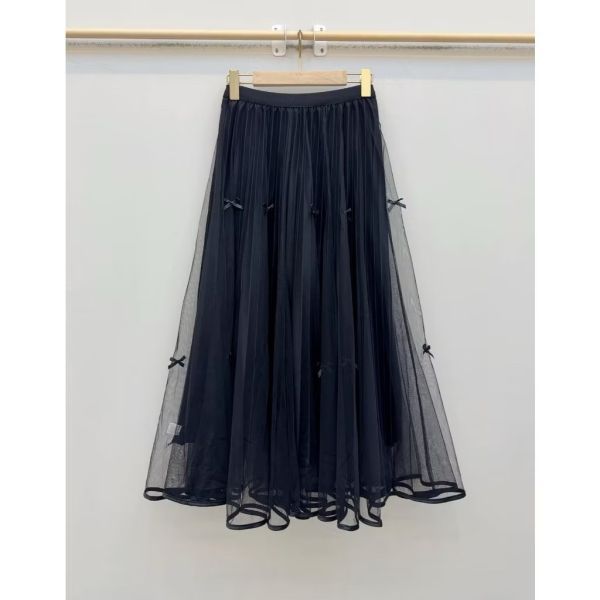 立體蝴蝶結網紗百褶裙 垂墜感紗裙 立體蝴蝶結網紗百褶裙 垂墜感紗裙