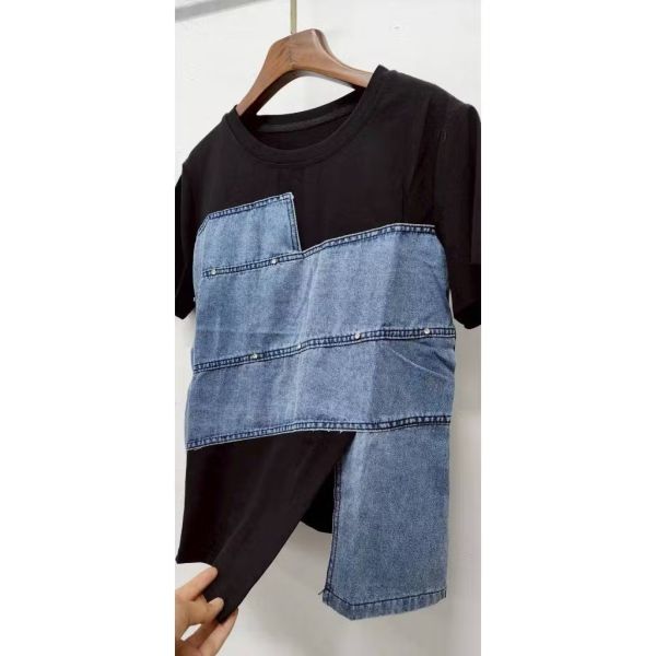 牛仔拼接側岔T 牛仔拼接側岔T