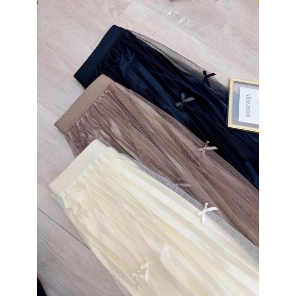 立體蝴蝶結網紗百褶裙 垂墜感紗裙 立體蝴蝶結網紗百褶裙 垂墜感紗裙