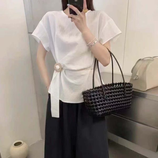 腰間穿繩袖拼接剪裁造型、棉麻上衣 腰間穿繩袖拼接剪裁造型、棉麻上衣