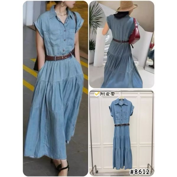 連袖設計天絲牛仔長洋 現貨/連袖設計天絲牛仔長洋 *附編織皮帶 長洋裝 藍色洋裝
