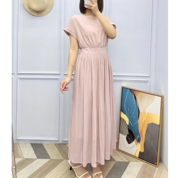 仙女專屬圓領細壓摺雪紡長洋 