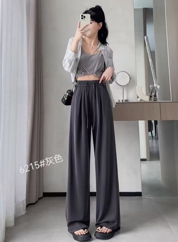 夏季薄款冰絲闊腿褲 高腰垂感 夏季薄款冰絲闊腿褲 高腰垂感