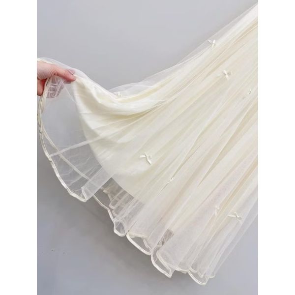 立體蝴蝶結網紗百褶裙 垂墜感紗裙 立體蝴蝶結網紗百褶裙 垂墜感紗裙