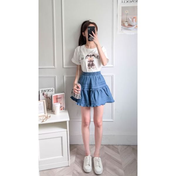 減齡花邊牛仔蛋糕短褲裙 減齡花邊牛仔蛋糕短裙
