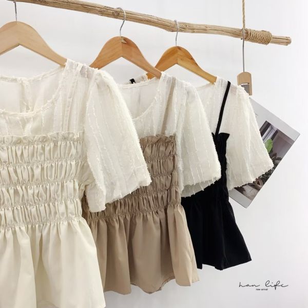 韓風氣質燈籠袖假2件上衣 韓風氣質燈籠袖假2件上衣