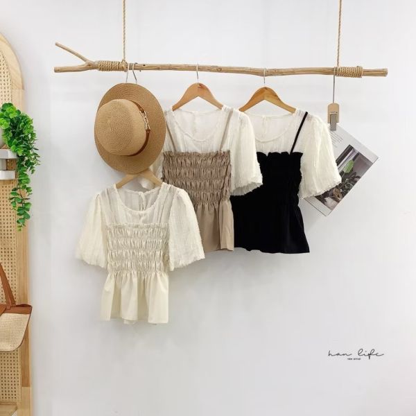 韓風氣質燈籠袖假2件上衣 韓風氣質燈籠袖假2件上衣