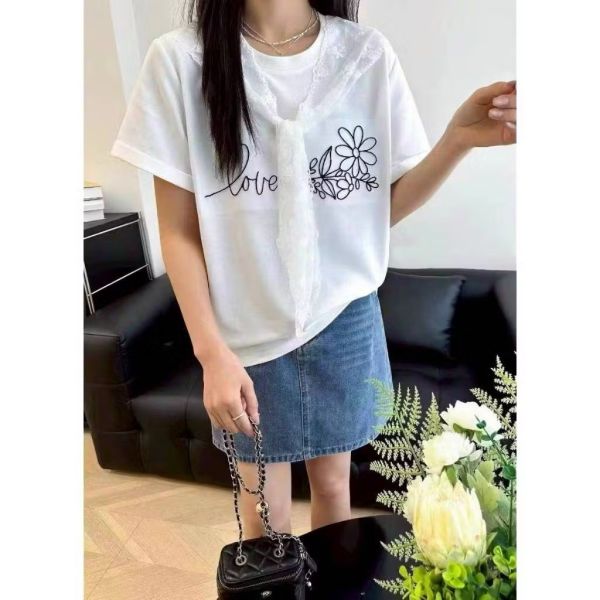 蕾絲領巾繡花T（現貨灰） 蕾絲領巾繡花T