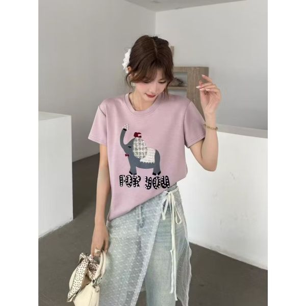 質感釘珠大象棉T恤 質感釘珠大象棉T恤