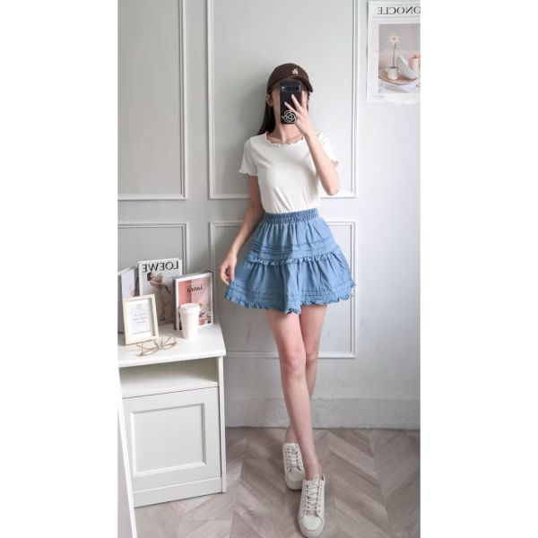 減齡花邊牛仔蛋糕短褲裙 減齡花邊牛仔蛋糕短裙
