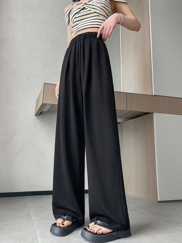 夏季薄款冰絲闊腿褲 高腰垂感 夏季薄款冰絲闊腿褲 高腰垂感