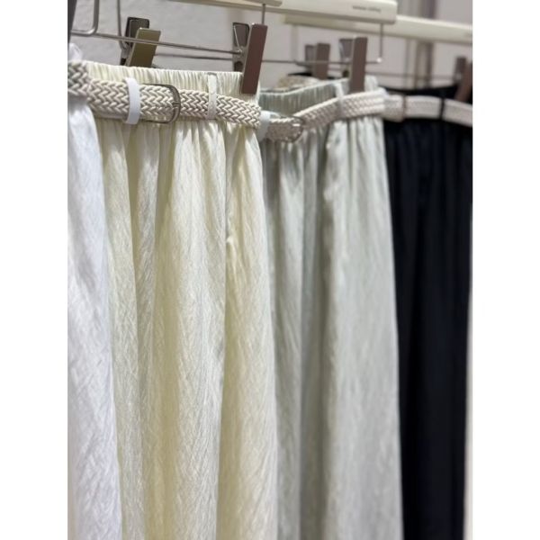 夏季新款超涼感簡約長裙配腰帶 有口袋 女式長裙配腰帶