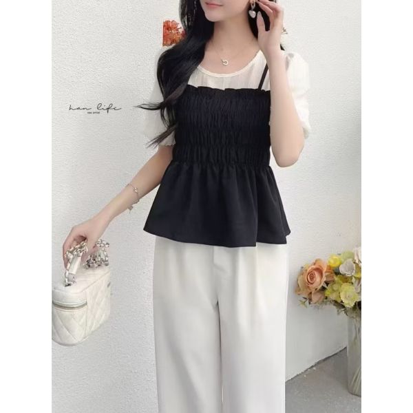 韓風氣質燈籠袖假2件上衣 韓風氣質燈籠袖假2件上衣