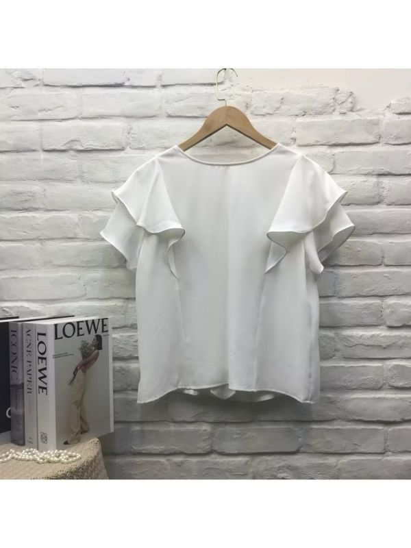 雪紡涼感V領鬆餅格釦雙荷葉袖衫 雪紡涼感V領鬆餅格釦雙荷葉袖衫