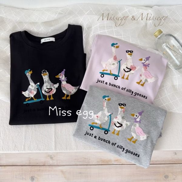 滑板車花布大白鴨 貼布上衣 貼布上衣