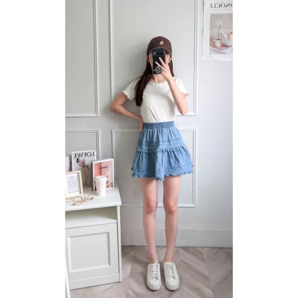 減齡花邊牛仔蛋糕短褲裙 減齡花邊牛仔蛋糕短裙