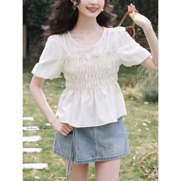 韓風氣質燈籠袖假2件上衣 韓風氣質燈籠袖假2件上衣