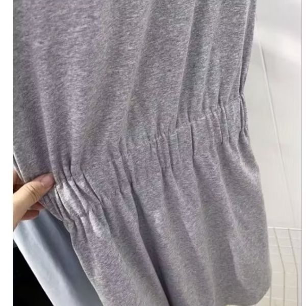 彈力涼感棉質側綁帶假兩件字母中長版上衣 假兩件短洋裝