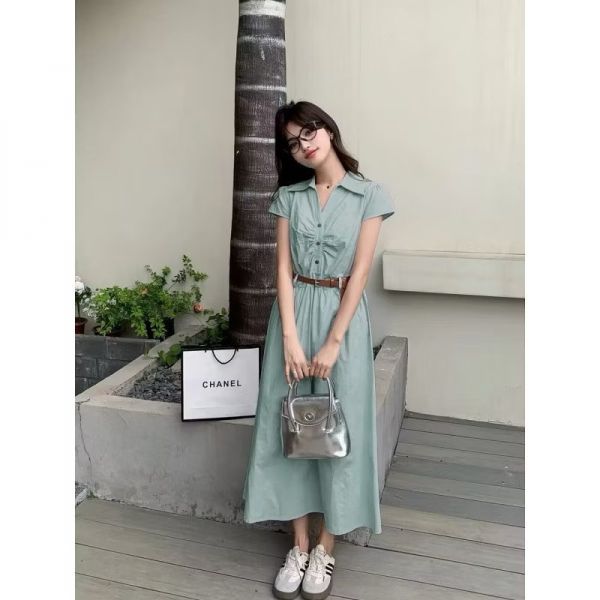 夏季新款襯衫連身洋裝（現貨粉） 夏季新款襯衫連身洋裝