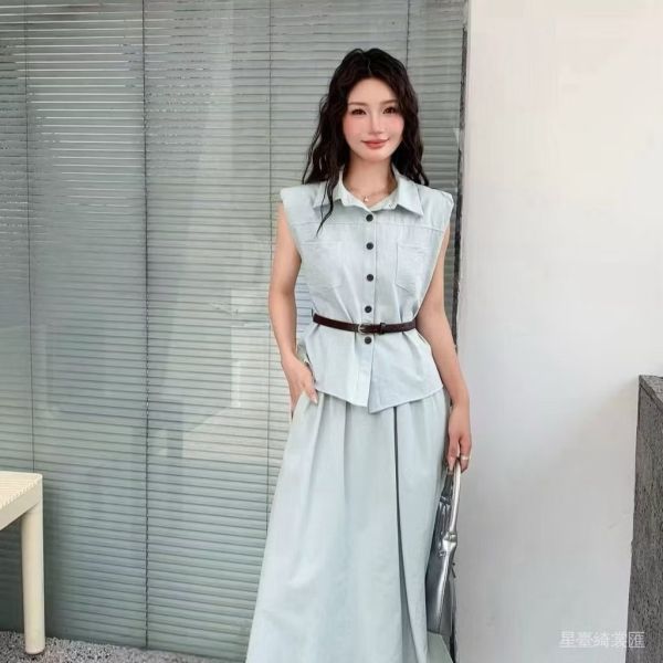 夏季棉麻襯衫兩件式顯瘦套裝洋裝 夏季棉麻襯衫兩件式顯瘦套裝洋裝