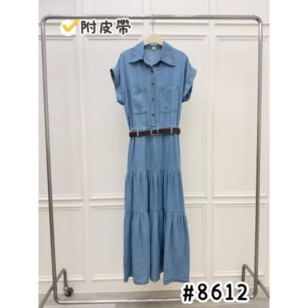 連袖設計天絲牛仔長洋 現貨/連袖設計天絲牛仔長洋 *附編織皮帶 長洋裝 藍色洋裝