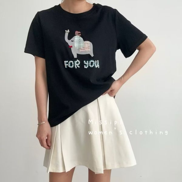 質感釘珠大象棉T恤 質感釘珠大象棉T恤