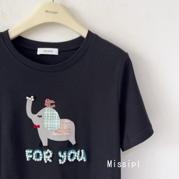 質感釘珠大象棉T恤 質感釘珠大象棉T恤