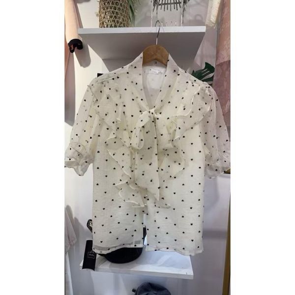 愛心點點雪紡襯衫(白色) 