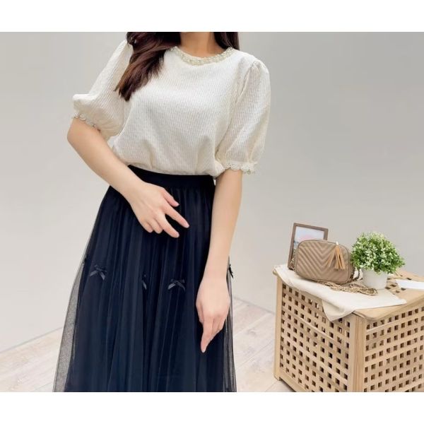 立體蝴蝶結網紗百褶裙 垂墜感紗裙 立體蝴蝶結網紗百褶裙 垂墜感紗裙