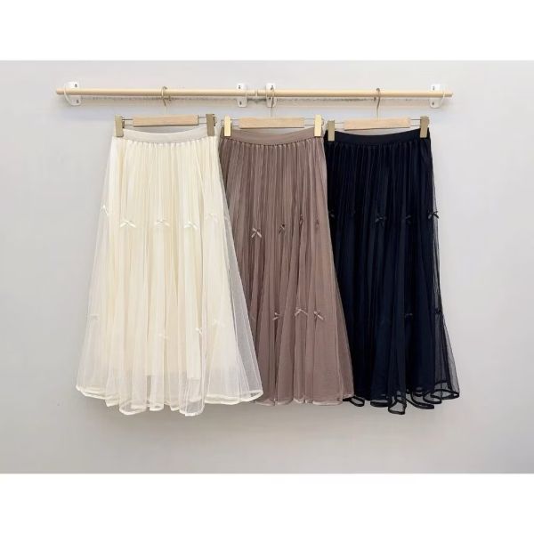 立體蝴蝶結網紗百褶裙 垂墜感紗裙 立體蝴蝶結網紗百褶裙 垂墜感紗裙