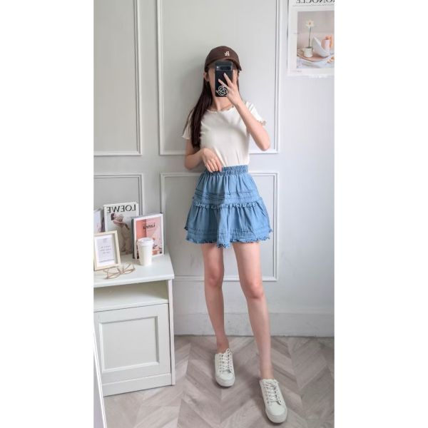 減齡花邊牛仔蛋糕短褲裙 減齡花邊牛仔蛋糕短裙
