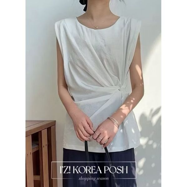 側抓褶造型棉麻上衣 側抓褶造型棉麻上衣