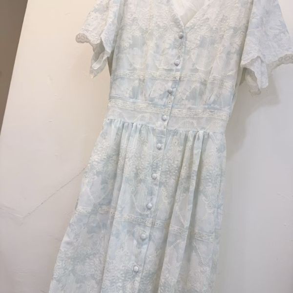 雪紡紗 刺繡短袖長洋裝 長洋裝