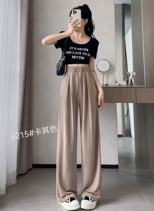 夏季薄款冰絲闊腿褲 高腰垂感 夏季薄款冰絲闊腿褲 高腰垂感