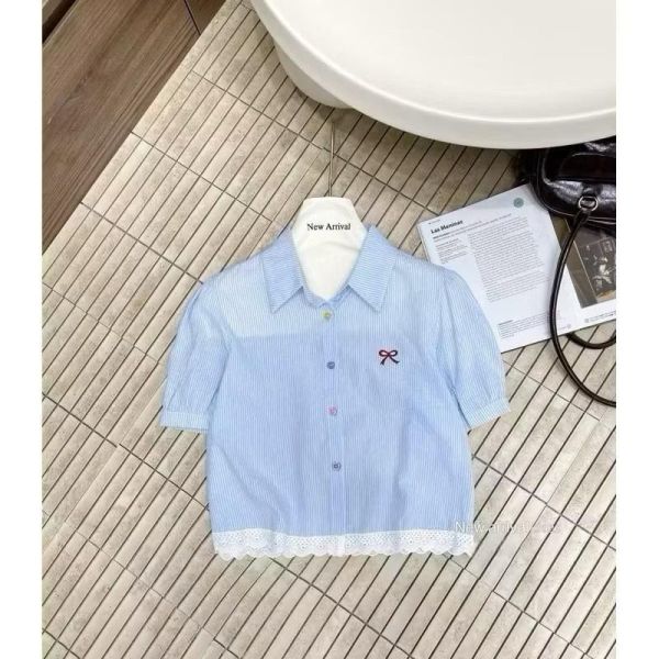 夏季溫柔風POLO領 刺繡短款襯 