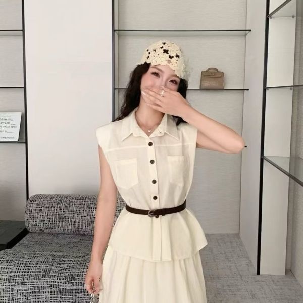 夏季棉麻襯衫兩件式顯瘦套裝洋裝 夏季棉麻襯衫兩件式顯瘦套裝洋裝