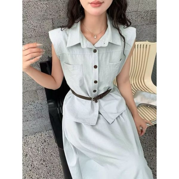 夏季棉麻襯衫兩件式顯瘦套裝洋裝 夏季棉麻襯衫兩件式顯瘦套裝洋裝