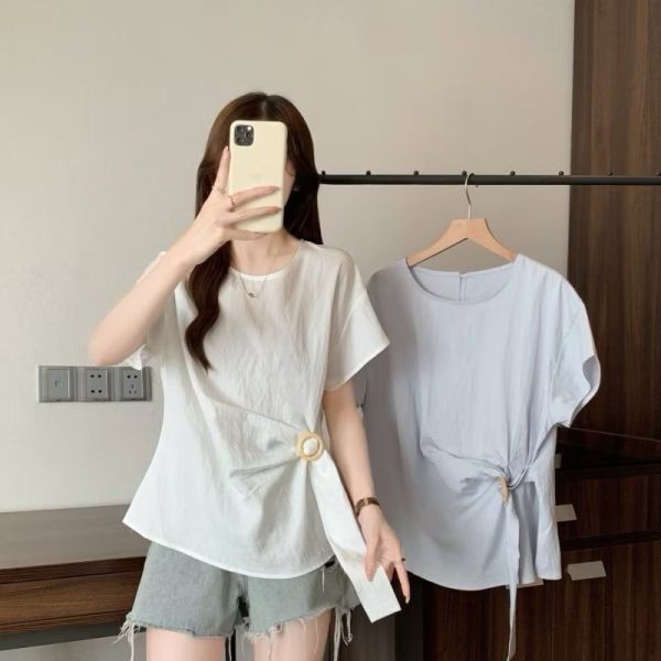 腰間穿繩袖拼接剪裁造型、棉麻上衣 腰間穿繩袖拼接剪裁造型、棉麻上衣