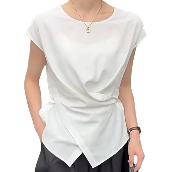 小飛袖襯衫不規則交叉斜扣背心上衣 背心上衣