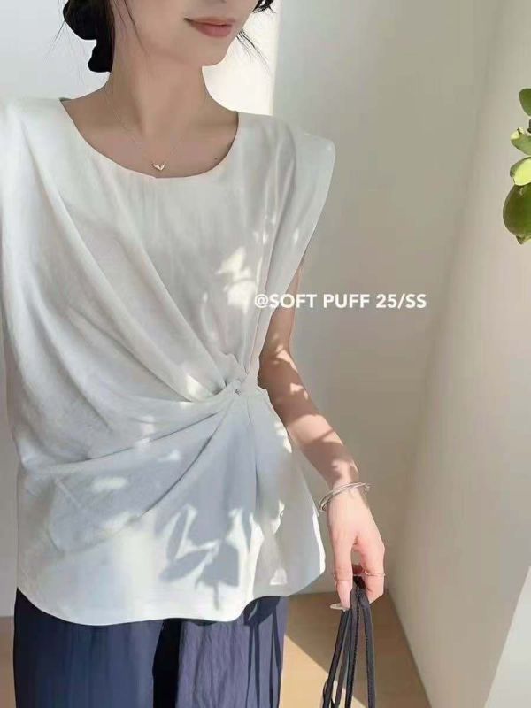 側抓褶造型棉麻上衣 側抓褶造型棉麻上衣