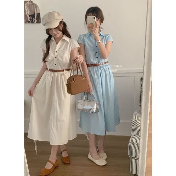 夏季新款襯衫連身洋裝（現貨粉） 夏季新款襯衫連身洋裝